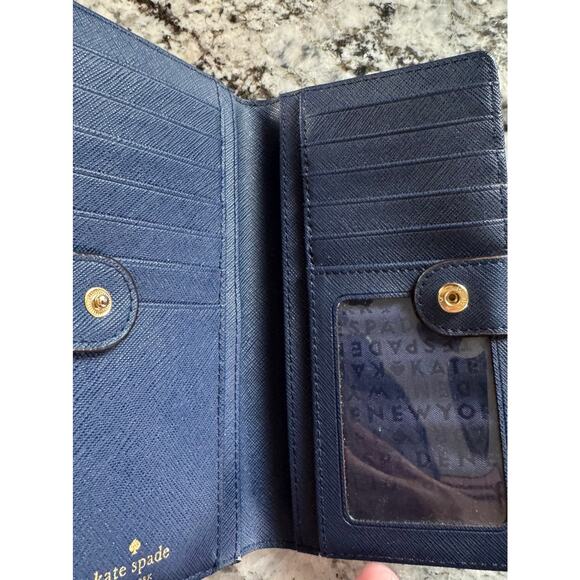 Kate Spade Laurel Way Slim Bifold Stacy Saffiano Wallet Offshore Navy Blue - Picture 4 of 6